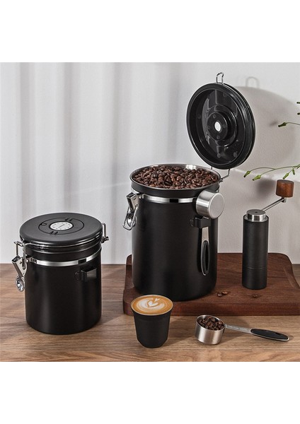 Kahve Saklama Kabı Paslanmaz Çelik Kahve Çekirdeği Sızdırmazlık Kahve Dolum Gıda Saklama Kabı 1500 ml Siyah (Yurt Dışından) indirimleri