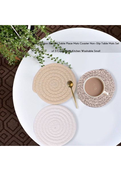 Yuvarlak Pamuk Örgülü Masa Yer Paspasları Coaster Kaymaz Masa Paspasları 5 Bardak Seti Yemek Mutfak Yıkanabilir Küçük (Yurt Dışından) indirimleri