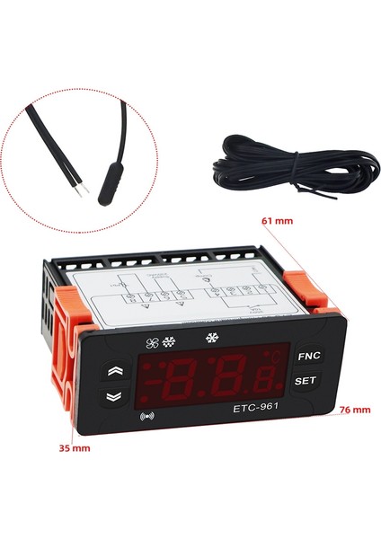 ETC-961 Termostat Sıcaklık Kontrol Cihazı Nem Kontrolü Termometre Higrometre Soğutma Alarmı 220 V Sensör (Yurt Dışından)