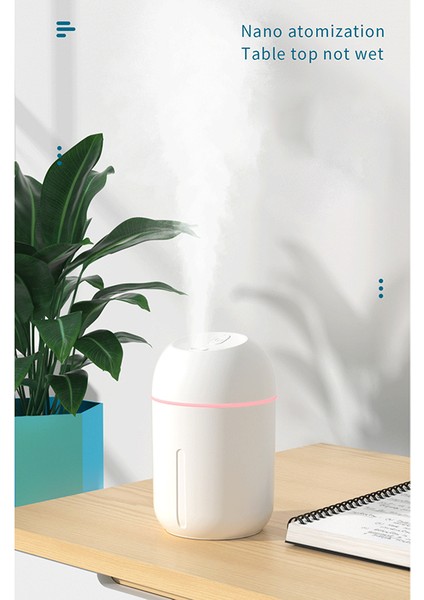 Ev Nemlendirici 330 ml Kapasiteli USB Hava Humidificador Aromalı Uçucu Yağ Difüzör Lamba Hava Temizleme Sisleyici, Beyaz (Yurt Dışından)