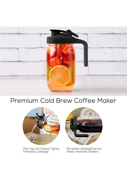 32OZ Mason Kavanoz Dökme Borulu Kapak - Kapaklı Cam Sürahi, Anne Sütü Sürahisi, Meyve Suyu Mührü, Süt, Kahve, Çay, Limonata, Içecek (Yurt Dışından)