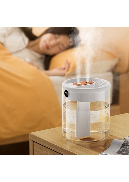 2x H2O Hava Nemlendirici 2l Kapasiteli Çift Nozul, LCD Nem Göstergeli Uçucu Yağ Difüzörü Taşınabilir Usb, Beyaz (Yurt Dışından)
