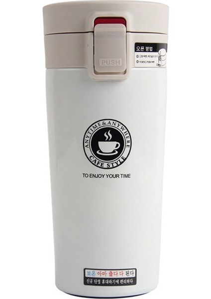 480 ml Zıplayan Kahve Fincanı Taşınabilir Çift Fincan Moda Kupa Çift Katmanlı Paslanmaz Çelik Bardak Zarif Beyaz (Yurt Dışından)