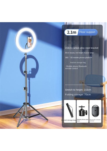 2.1m Cep Telefonu Canlı Yayın Braketi Fotoğraf Braketi LED Dolgu Işığı Bluetooth Selfie Uzaktan Video Kayıt Tripod (Yurt Dışından) fiyatları