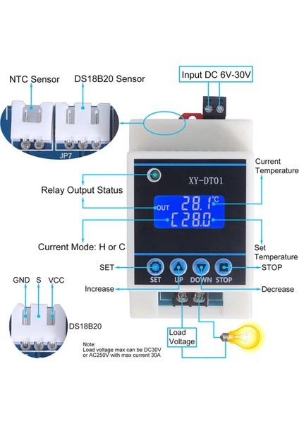 2x XY-DT01 Dijital Sıcaklık Kontrol Cihazı -40-110°C LCD Ekranlı ve Sensörlü Dijital Mikro Dijital Termostat (Yurt Dışından)