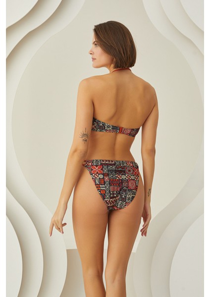 Renkli Lave Yandan Bağlamalı Tek Alt Bikini