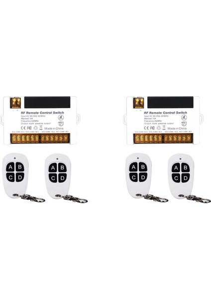 2x 4 Kanal Kablosuz Röle Uzaktan Kumanda Anahtarı 433.92 Mhz Rf AC90-250V 10A Röle Alıcısı 4 Uzaktan Kumanda ile (Yurt Dışından)