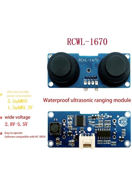 2x RCWL-1670 Su Geçirmez Alıcı-Verici Bölünmüş Ultrasonik Mesafe Sensörü Modülü 1.5ua Ultra Düşük Güç Tüketimi (Yurt Dışından) modelleri