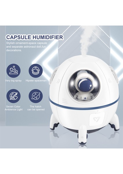 Astronot Uzay Gemisi Aromaterapi Hava Nemlendirici Arıtma Elektrikli Su Koku Difüzörü Humidificador Beyaz (Yurt Dışından)