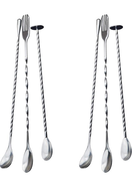 6 Adet Ekstra Uzun Paslanmaz Çelik Karıştırma Kaşıkları Spiral Desen Bar Kokteyl Shaker Kaşık Barware Karıştırma Kaşığı (Yurt Dışından)