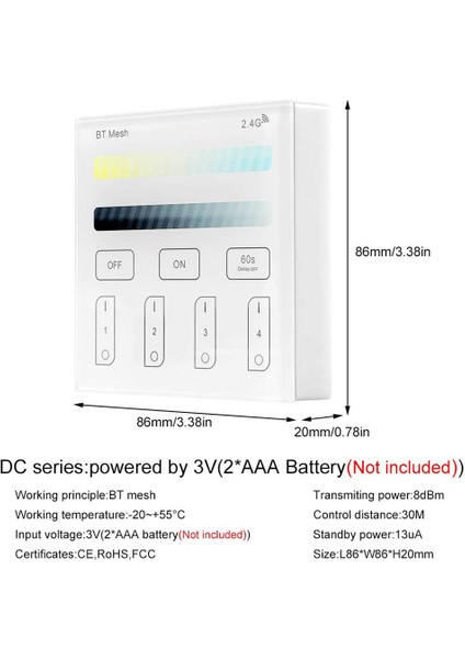 Bluetooth Mesh Akıllı Iletişim Paneli Uzaktan Kumanda Kablosuz Duvara Monte 2.4g Kumandalı Kısılabilir Dokunmatik Ekran Paneli Çalışır (Yurt Dışından)