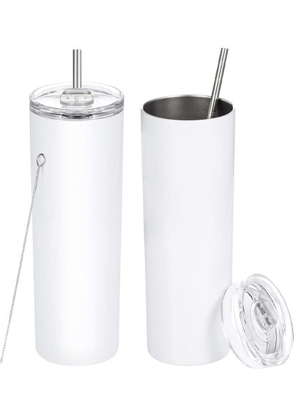 30 Oz Sıska Paslanmaz Çelik Bardak, Kapaklı Çift Duvar Ince Yalıtımlı Bardak, Pipetli Sıska Bardaklar, Beyaz (Yurt Dışından)