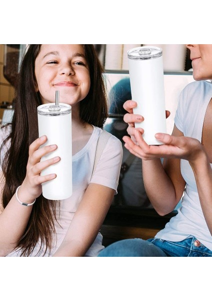 30 Oz Sıska Paslanmaz Çelik Bardak, Kapaklı Çift Duvar Ince Yalıtımlı Bardak, Pipetli Sıska Bardaklar, Beyaz (Yurt Dışından) indirimleri