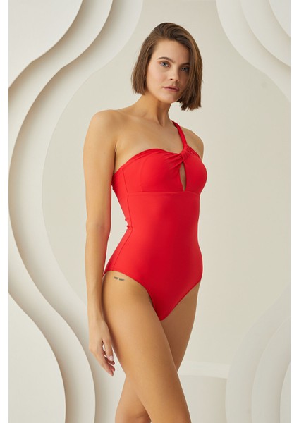 Kırmızı Tek Omuz Askılı Dekolteli Mayo modelleri