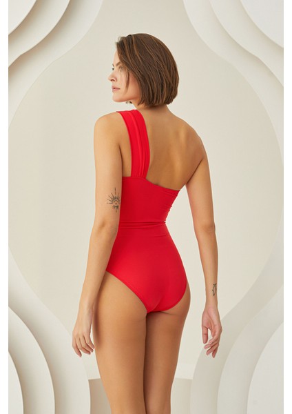 Kırmızı Tek Omuz Askılı Dekolteli Mayo fırsatları