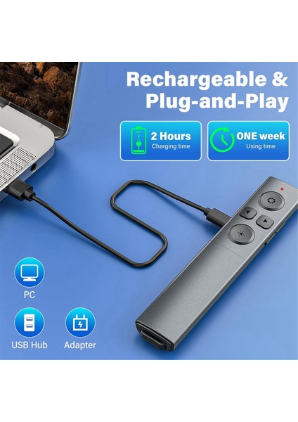 2'si 1 Arada USB Tip C Sunum Clicker, Şarj Edilebilir Kablosuz Presenter Remote, Powerpoint Sunumları Için Clicker (Yurt Dışından)