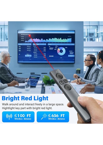 2'si 1 Arada USB Tip C Sunum Clicker, Şarj Edilebilir Kablosuz Presenter Remote, Powerpoint Sunumları Için Clicker (Yurt Dışından)