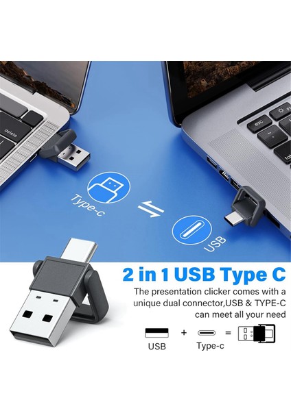 2'si 1 Arada USB Tip C Sunum Clicker, Şarj Edilebilir Kablosuz Presenter Remote, Powerpoint Sunumları Için Clicker (Yurt Dışından)