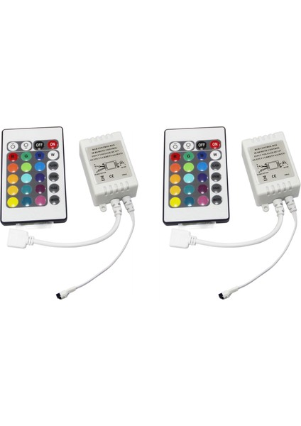 2x LED Rgb Kontrol Cihazı Kontrolü Ir Fb 24 Tuşlu Beyaz 12V (Yurt Dışından)