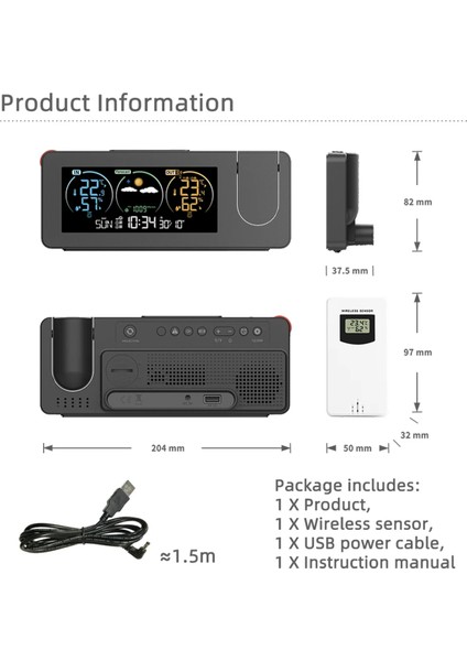 ZX3538 Yeni Elektronik Projeksiyon Saati Hava Istasyonu Hava Tahmini Sıcaklık ve Nem Dijital Çalar Saat (Yurt Dışından) fiyatları