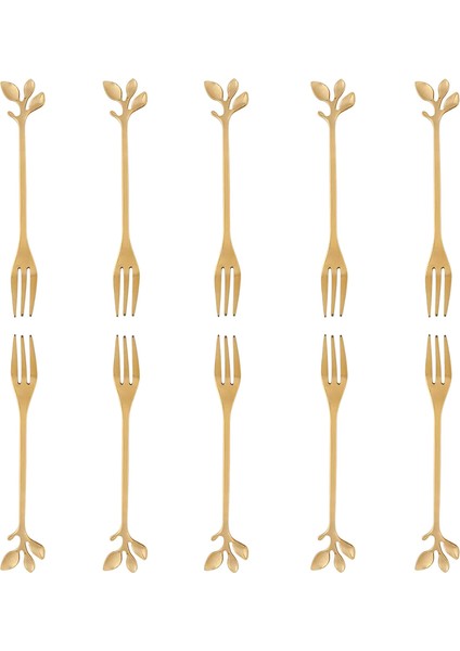 10 Adet Paslanmaz Çelik Yaprak Kek Meyve Çatal Seti Tadım Tatlı Çatal Mutfak Aksesuarı Düğün Parti Altın (Yurt Dışından)