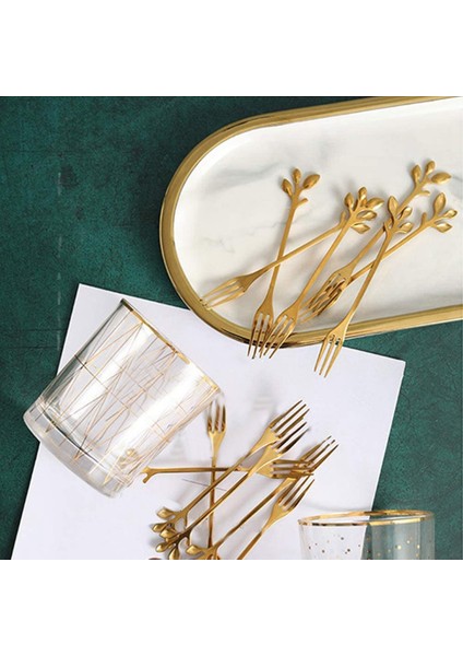 10 Adet Paslanmaz Çelik Yaprak Kek Meyve Çatal Seti Tadım Tatlı Çatal Mutfak Aksesuarı Düğün Parti Altın (Yurt Dışından) modelleri