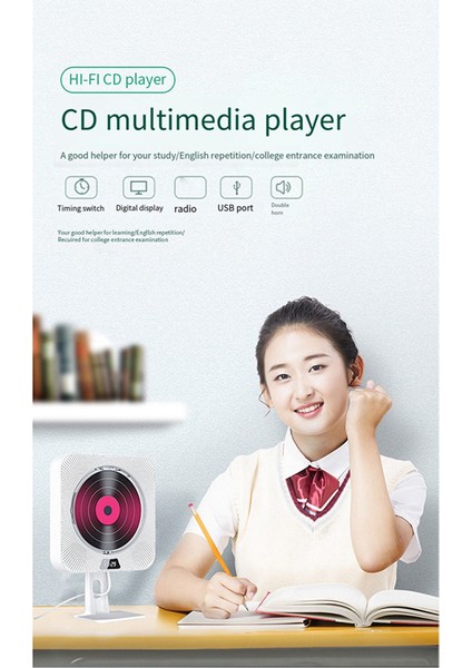 CD Çalar Duvara Monte Fm Radyo Bluetooth USB Disk Taşınabilir Taşınabilir Müzik Çalar Uzaktan Kumanda Stereo Hoparlör-Abd Fişi (Yurt Dışından)