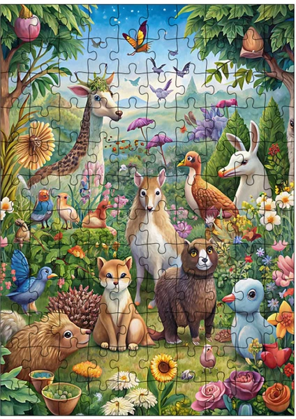 Ahşap Mdf Puzzle Yapboz Hayvanlar Alemi 120 Parça 25*35 cm