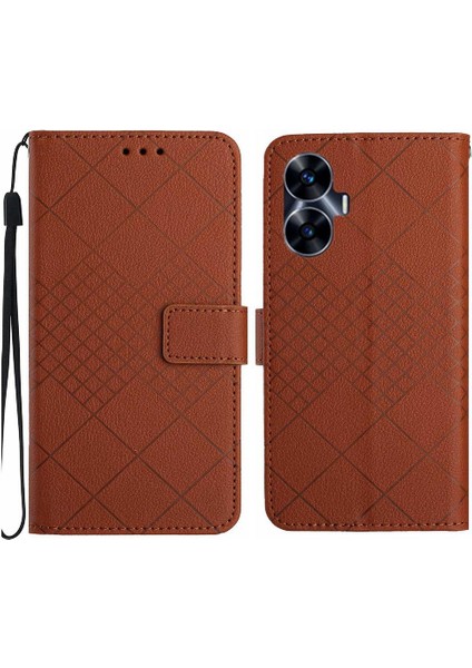 El Kartı ile Realme C55 Elmas Kabartmalı Cüzdan Pu Deri Için Flip Case (Yurt Dışından)