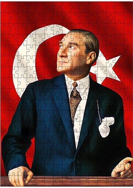 Ahşap Mdf Puzzle Yapboz Atatürk ve Türk Bayrağı 255 Parça 35*50 cm