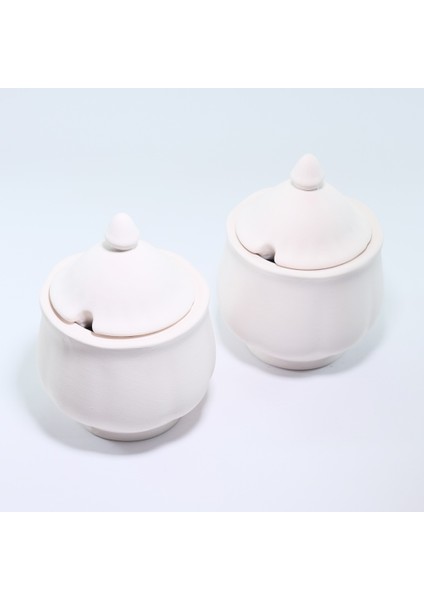 (Ham Ürün) 2 Li 12 cm Şekerlik-Baharatlık Kapaklı Seramik Bisküvi (Ham Ürün)