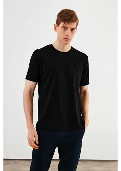 Erkek Bisiklet Yaka T-Shirt %100 Pamuk Nakış Detaylı Basic Siyah Tişört MTLCE89