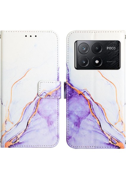 Xiaomi Poco X6 Pro Mermer Desen Pu Deri Cüzdan Kickstand (Yurt Dışından)