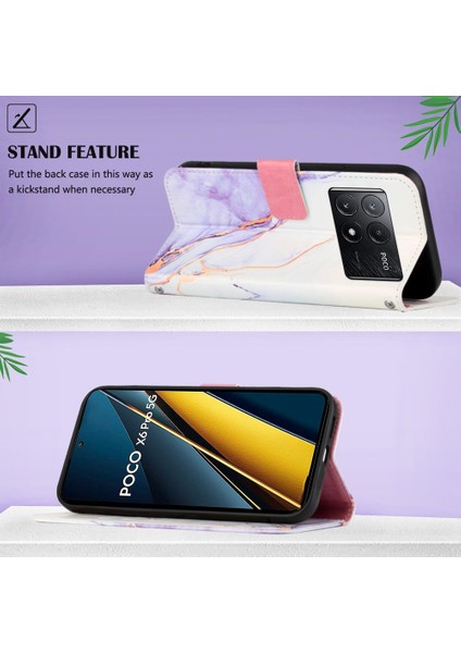 Xiaomi Poco X6 Pro Mermer Desen Pu Deri Cüzdan Kickstand (Yurt Dışından)