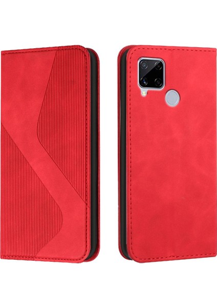 Realme C15 Pu Deri Cüzdan Kickstand Manyetik Kart Yuvaları Tutucu Için Kılıf (Yurt Dışından)