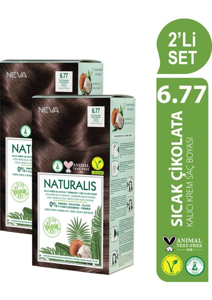Naturalıs (Vegan) 2'Li Set 6.77 Sıcak Çikolata Kalıcı Krem Saç Boyası Seti