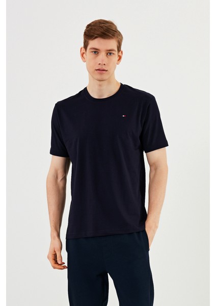 Erkek Bisiklet Yaka T-Shirt %100 Pamuk Nakış Detaylı Basic Lacivert Tişört fiyatları