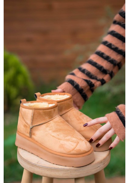 Manny Içi Kürklü Düz Taban Kadın Süet Bot Taba