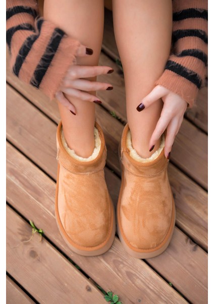 Manny Içi Kürklü Düz Taban Kadın Süet Bot Taba indirimleri