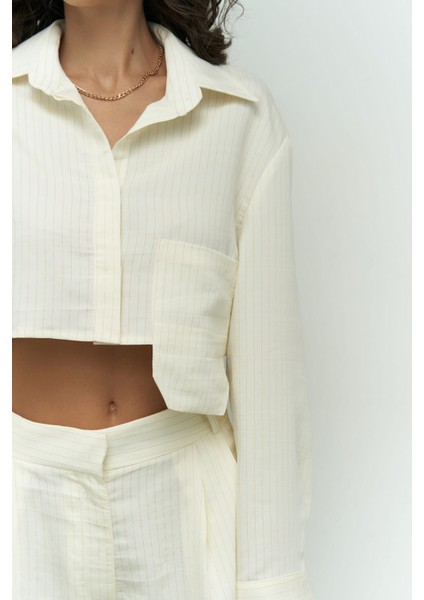 Valente Ekru Crop Gömlek Pantolon Takım
