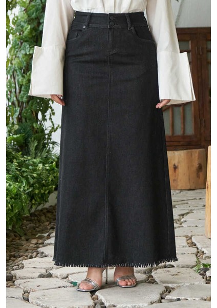 2252-DENIM Püsküllü Etek Siyah fırsatları