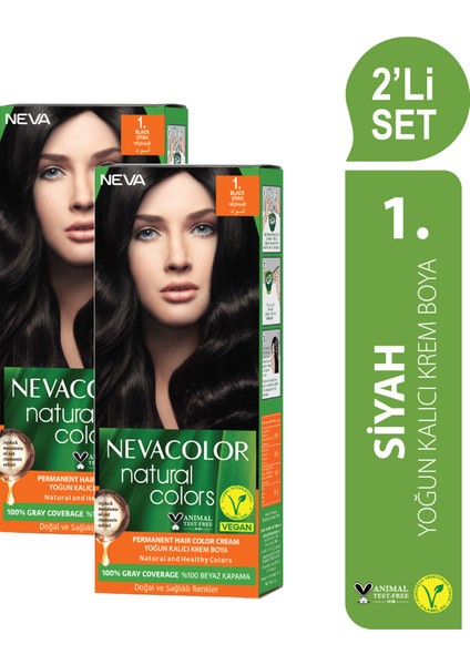 Nc Natural Colors 2'Li Set 1. Siyah Kalıcı Krem Saç Boyası Seti