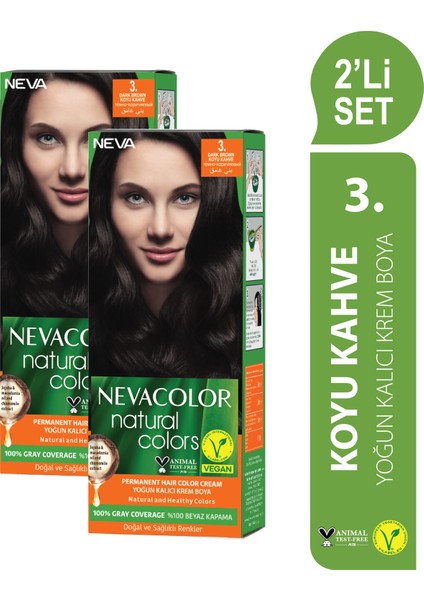Nc Natural Colors 2'Li Set 3. Koyu Kahve Kalıcı Krem Saç Boyası Seti