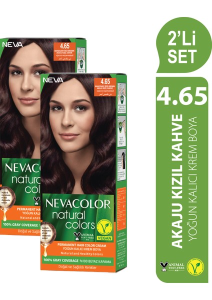 Nc Natural Colors 2'Li Set 4.65 Akaju Kızıl Kahve Kalıcı Krem Saç Boyası Seti