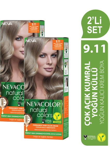 Nc Natural Colors 2'Li Set 9.11 Çok Açık Kumral Yoğun Küllü Kalıcı Krem Saç Boyası Seti