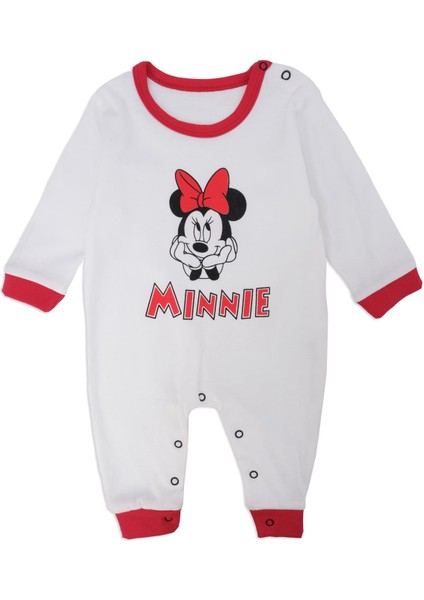Kız Bebek Mickey Mouse Baskılı Çıtçıtlı Uzun Kol Tulum