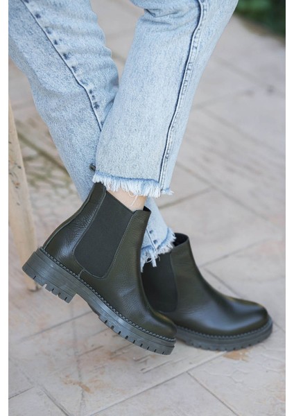 Tiffany Lastikli Hakiki Deri Kadın Postal Yeşil