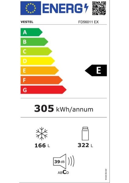 FD56011 E Enerji Sınıfı 487 Lt No Frost Buzdolabı