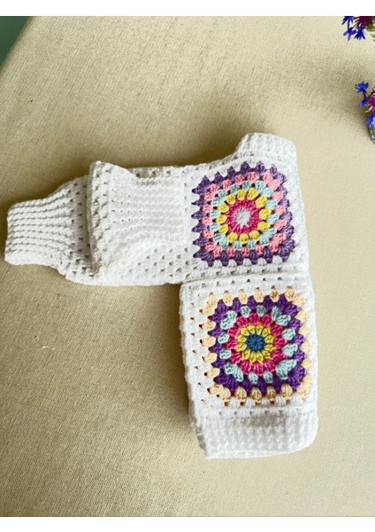 Dafne Dükkan El Örgüsü Motifli Bebekhırkası Granny Square Cardigan