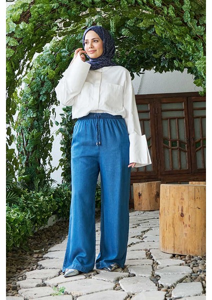 1105-DENIM Lastikli Pantolon Açık Mavi
